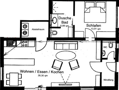Grundriss Ferienwohnung auf dem Berg